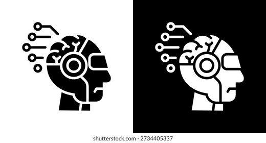 Cyborg-Symbolsatz, Vektorgrafik-Kollektion einzeln auf Schwarz und Weiß