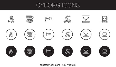 cyborg icons set. Collection of cyborg with robot, industrial robot. Editable and scalable cyborg icons.