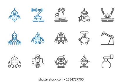cyborg icons set. Collection of cyborg with robot, industrial robot. Editable and scalable cyborg icons.