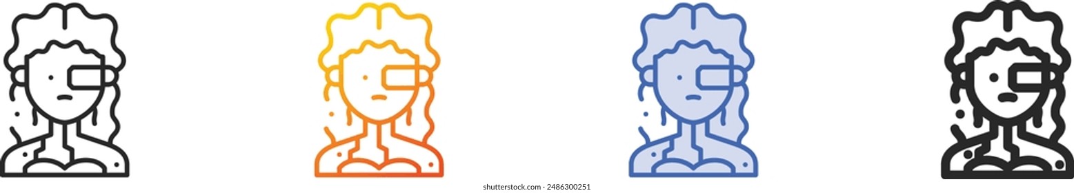 cyborg icon.Thin Linear, Gradient, Blue Stroke and bold Style Design Isolated On White Background