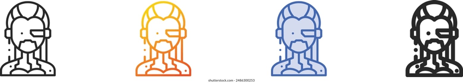 cyborg icon.Thin Linear, Gradient, Blue Stroke and bold Style Design Isolated On White Background