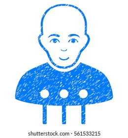 Cyborg Interface grainy textured icon for overlay watermark stamps. Flat symbol with unclean texture. Dotted vector blue ink rubber seal stamp with grunge design on a white background.