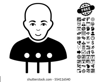 Cyborg Interface icon with bonus business, time management and calendar icon set. Vector illustration style is flat iconic symbols, black color, white background.