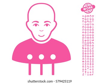Cyborg Interface icon with bonus men design elements. Vector illustration style is flat iconic pink symbols on white background.