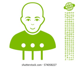 Cyborg Interface icon with bonus people pictures. Vector illustration style is flat iconic eco green symbols on white background.