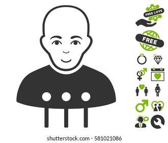 Cyborg Interface pictograph with bonus love clip art. Vector illustration style is flat iconic eco green and gray symbols on white background.