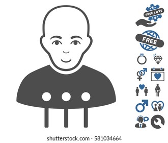 Cyborg Interface pictograph with bonus romantic icon set. Vector illustration style is flat iconic cobalt and gray symbols on white background.