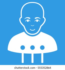 Cyborg Interface vector icon. Flat white symbol. Pictogram is isolated on a blue background. Designed for web and software interfaces.