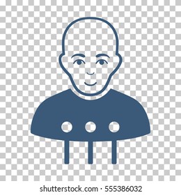 Cyborg Interface vector pictogram. Illustration style is flat iconic blue symbol on a chess transparent background.