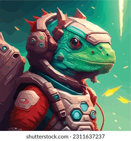 cyborg lizard with astronaut outfit