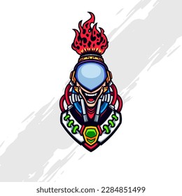 Cyborg Mascot Logo with Futuristic Flaming Helmet