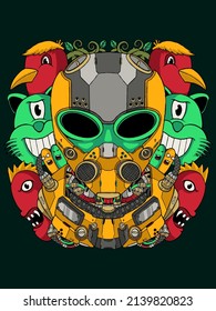 cyborg mask vector print illustration