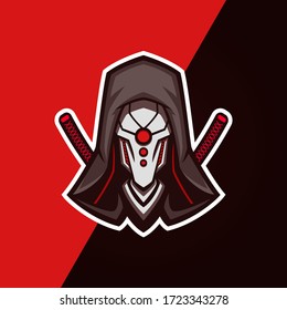 Cyborg mecha ninja with two sword illustration for mascot esport gaming logo