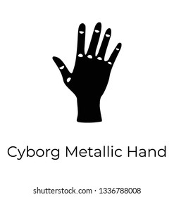 Cyborg metallic hand, glyph vector icon, 
