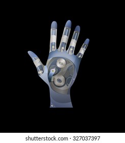 cyborg metallic hand on black background, futuristic hand, vector