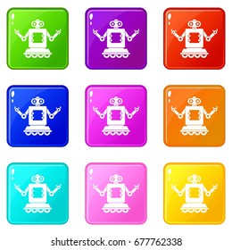 Cyborg on wheels icons of 9 color set isolated vector illustration
