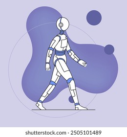 Cyborg or robot flat vector illustration. Humanoid walking. Human evolution, artificial reality, modern technology concept for banner or poster