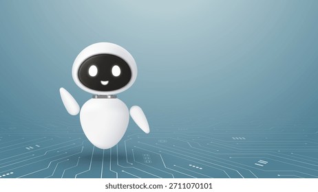 A cyborg or robot on a circuit background. Concept of AI and machine learning. Artificial intelligence robot assistant for online customer support. Innovation and business. 3D vector illustration.