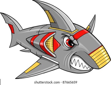 Ilustración de arte del vector del tiburón Cyborg Robot