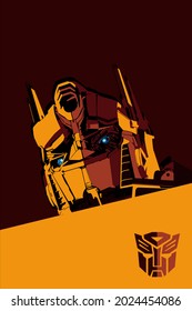 Cyborg Robot transformer on Brown background, illustration Art Vector 