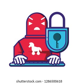 cyborg robot trojan with padlock