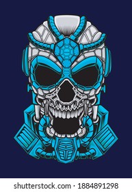 Cyborg Skull Blue With Geometry. Perfect for design of t-shirts, stickers, merchandise, etc.