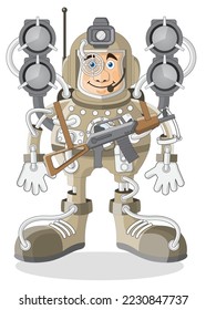 Cyborg soldier. Isolated on white background. Vector illustration.