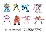 Cyborg soldier. Man in robot exoskeleton, alien robotics technology armor hero character for action game, futuristic battle warrior robots figure cartoon classy vector illustration