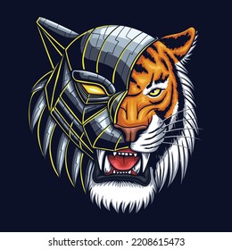 Cyborg tiger head vector illustration for your company or brand