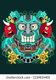 cyborg tiki mask vector illustration
