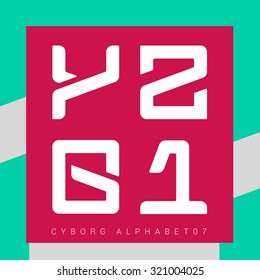 Cyborg - Vector graphic alphabet in a set / y z 0 1