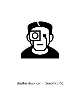 Cyborg vector icon in black solid flat design icon isolated on white background