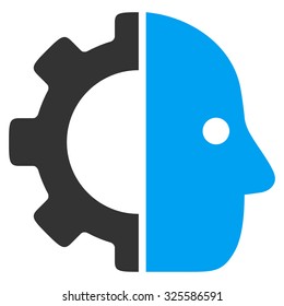 Cyborg vector icon. Style is bicolor flat symbol, blue and gray colors, rounded angles, white background.