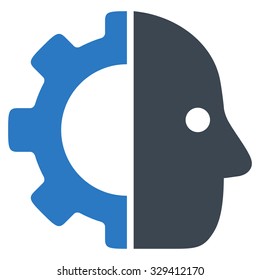 Cyborg vector icon. Style is bicolor flat symbol, smooth blue colors, rounded angles, white background.