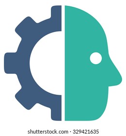 Cyborg vector icon. Style is bicolor flat symbol, cobalt and cyan colors, rounded angles, white background.