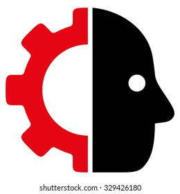 Cyborg vector icon. Style is bicolor flat symbol, intensive red and black colors, rounded angles, white background.