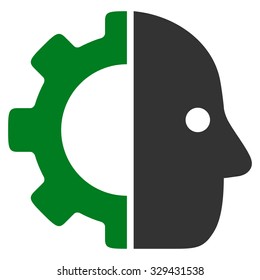 Cyborg vector icon. Style is bicolor flat symbol, green and gray colors, rounded angles, white background.