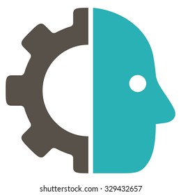 Cyborg vector icon. Style is bicolor flat symbol, grey and cyan colors, rounded angles, white background.