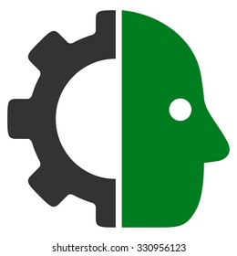 Cyborg vector icon. Style is bicolor flat symbol, green and gray colors, rounded angles, white background.