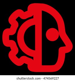 Cyborg vector icon. Style is contour flat icon symbol, red color, black background.