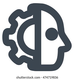 Cyborg vector icon. Style is contour flat icon symbol, smooth blue color, white background.