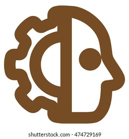 Cyborg vector icon. Style is contour flat icon symbol, brown color, white background.