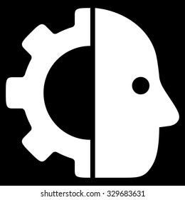 Cyborg vector icon. Style is flat symbol, white color, rounded angles, black background.