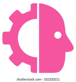 Cyborg vector icon. Style is flat symbol, pink color, rounded angles, white background.