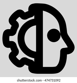 Cyborg vector icon. Style is outline flat icon symbol, black color, light gray background.