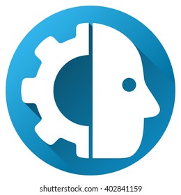 Cyborg vector toolbar icon for software design. Style is a white symbol on a round blue circle with gradient shadow.