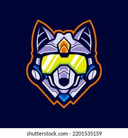 Cyborg Wolf Mascot Logo Design Illustration