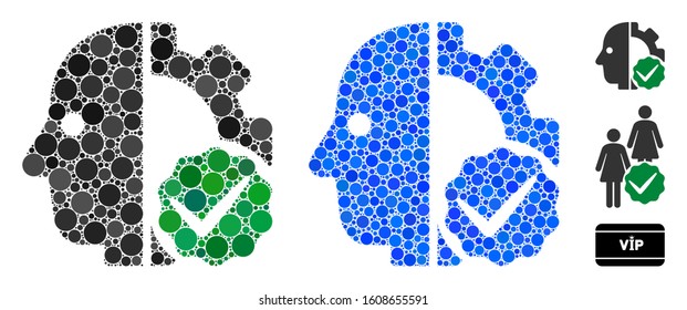For cyborgs only mosaic of circle elements in various sizes and color hues, based on for cyborgs only icon. Vector circle elements are grouped into blue collage.