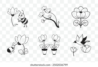 Cyclamen Floral Line Art Vector Set with Detailed Petal and Leaf Illustrations for Elegant Botanical Designs