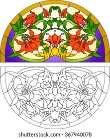Cyclamen ornament in circle stained glass style
